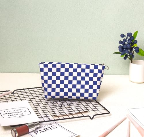 getgto 2 Pcs Makeup Bags, Large Cosmetic Bag Travel Toiletry Bag - color: Blue Checker