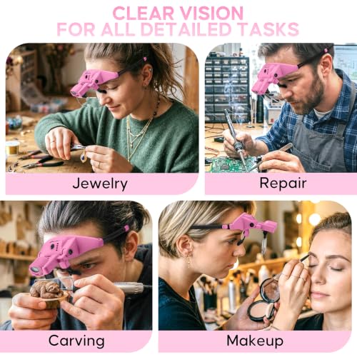 Magnifying Glass with Light 1X-4X, Rechargeable Magnetic Magnifier - color: Pink