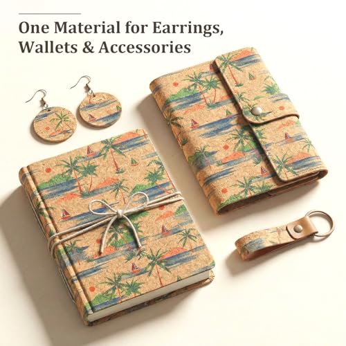 SORENCUT Patterned Cork Fabric by the Yard for Sewing – Blue Palm Abstract Cork Leather Fabric Sheet with Flexible Backing for DIY Crafts, Earrings, Bags, Wallets & Handmade Accessories, 12.5 x 54 in - color: Blue Palm Abstract