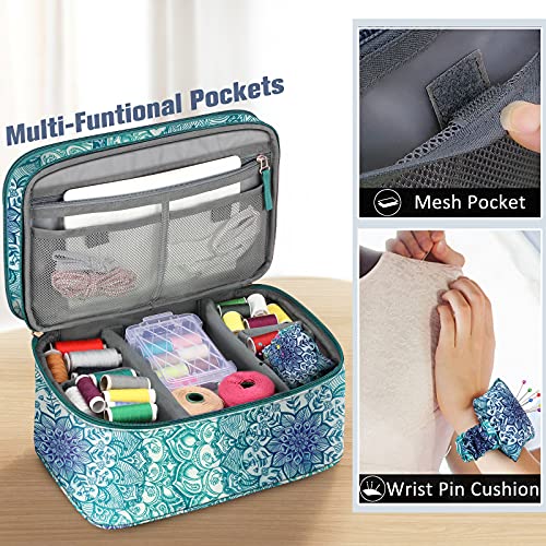 FINPAC Double-Layer Sewing Accessories Storage and Organizer Case Bag - color: Emerald Illusions