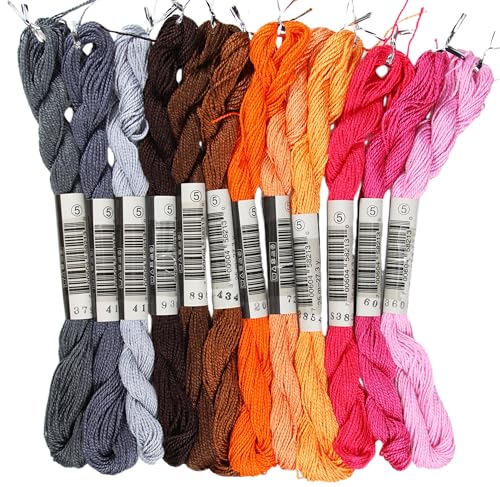 KCS 328 Yards(300 Meters) Mercerized Pearl Cotton Crochet Needlepoint Thread,Size 5, 12 skeins,Mixed Color 13 - color: 12color13, size: 12 skeins