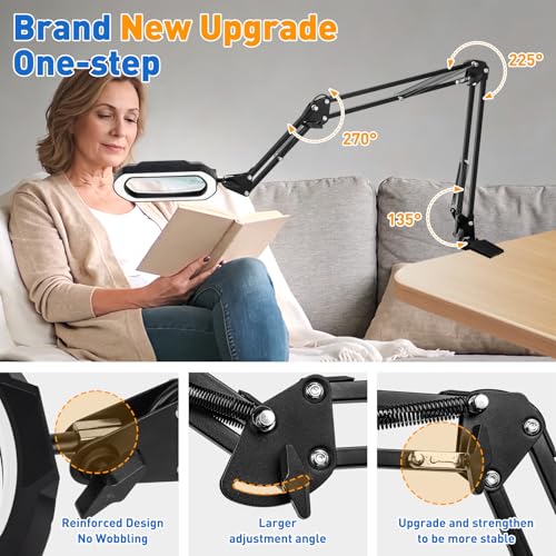 15X 30X Square 3-Section Magnifying Glass with Light and Clamp-White - color: White, size: 15X 30X