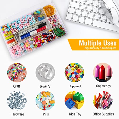 Exptolii 15 Large Grids Plastic Organizer Box with Dividers, Clear Compartment Container Storage for Washi Tapes Beads Crafts Jewelry Fishing Tackles, Size 11 x 6.3 x 2.2 in - size: 1x Large 15 Grids