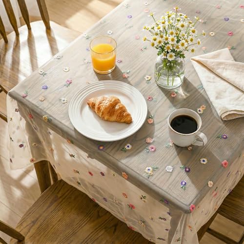 Horaldaily Champagne Embroidery Tablecloth, 52×70 Inch Rectangular - color: Champagne, size: 52" x 70" (Rectangular)