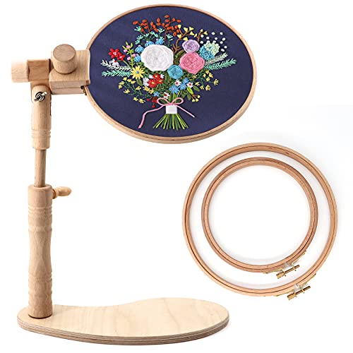 ZOCONE Beech Wood Embroidery Hoop Stand with 2 Pcs 6'' 8'' Embroidery Hoops - style: A