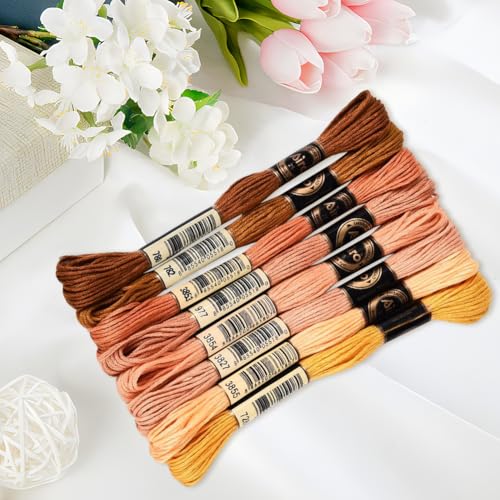 70 Yards 8 Skeins Gradient 6 Strands Neutral Earth Tones Variegated Embroidery Floss Cross Stitch Polyester String Thread Friendship Bracelet Threads Bulk for Hand Sewing Making Craft Supply - color: Neutral Earth Tones, size: 70 Yards