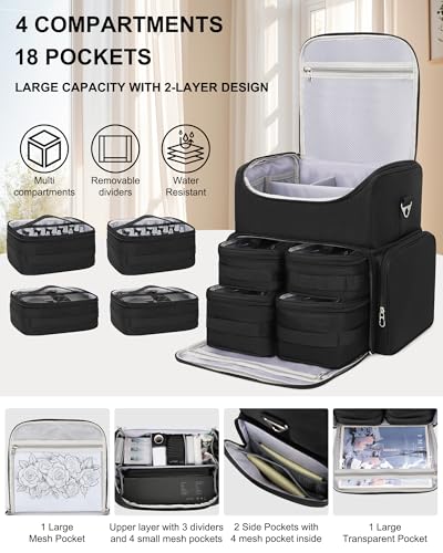 Relavel Tattoo Travel Case with 6 Removable Pouches for Tattoo Artist,Black - color: Black With 2 Bags, size: Medium