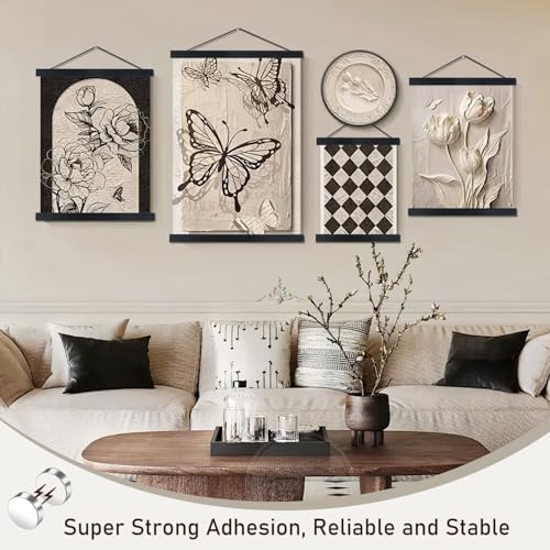 2 Pack Magnetic Poster Hanger Frame, 22x34 22x28 22x30 Light Wood Wooden Magnet Canvas Artwork Print Dowel Poster Hangers Frames Hanging Kit (Black, 22",2 Packs） - color: Black, size: 22 inch(2 Pack)
