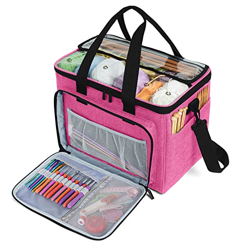 Teamoy Knitting Bag, Yarn Storage Organizer Crochet Bag Tote, Pink - color: Pink