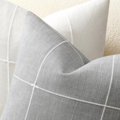 2 Packs Grid Embroidery Throw Pillow Covers 20x20in Light Grey - color: Light Grey, size: 20" x 20" (Pack of 2)