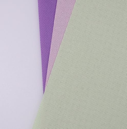 KCS 3 pc of 15" x 18"(38cmx45cm) Counted Cross Stitch Cotton Aida Cloth Needlework Rolled Fabric Box,18CT,Lavender+Pink+Light Green - color: Lavender+pink+light Green, size: 18CT