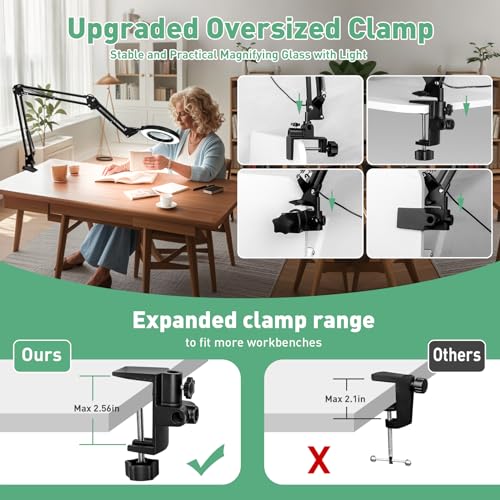Magnifying Glass with Light and Clamp, 4.2in 12X Extended Arm - size: 4.2IN