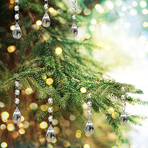 Jishi 30pk Christmas Tree Decoration Crystal Christmas Ornaments Balls, Hanging Clear Plastic Acrylic Ball Ornaments for Christmas Tree, Ball Drop Pendant w/Crystal Beads, Holiday Decor Party Supplies - style: Waterdrop
