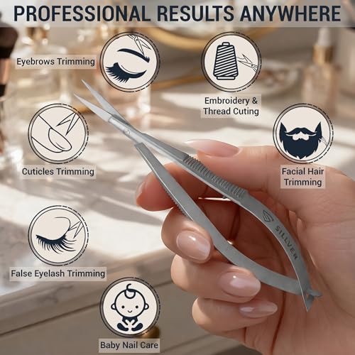 SILLVER Cuticle Nail Scissors Extra Fine Straight Eyebrow Scissors - size: Slim 3.5-0.5mm Blade Width