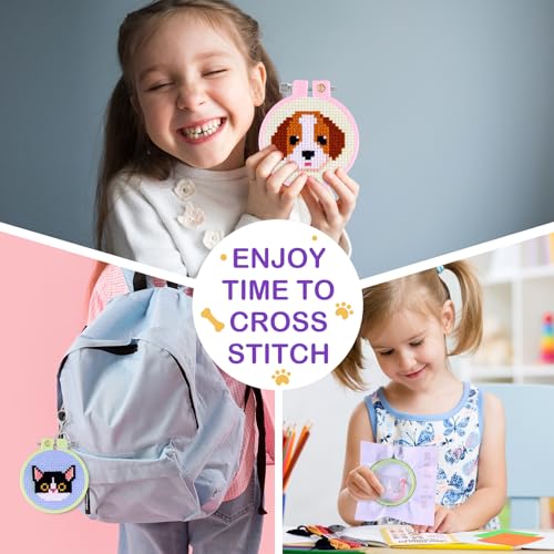 Caydo 5 PCS Cross Stitch Kits for Kids with Cats and Dogs Patterns
