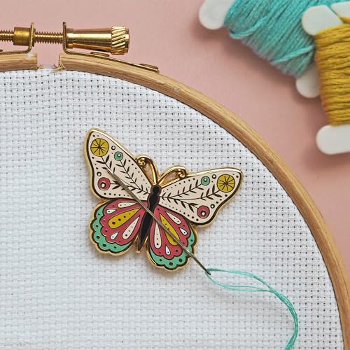 Caterpillar Cross Stitch Needle Minder - Butterfly for Cross Stitch, Sewing, Embroidery and Needlework Accessories, Enamel and Magnetic