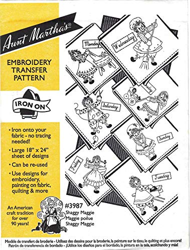 Aunt Martha's Hot Iron Embroidery Transer 3987 Days of the Week Shaggy Maggie