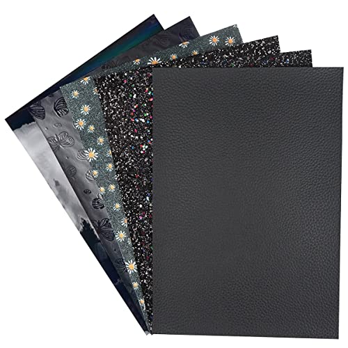 Litchi 6 Pack 8x12 Inch Faux Leather Sheets for Bow Earring, Easy to Cut Vinyl Fabric for Cricut, Durable Fade Resistant Leatherette Without Smell, Black Series - color: Blackmix