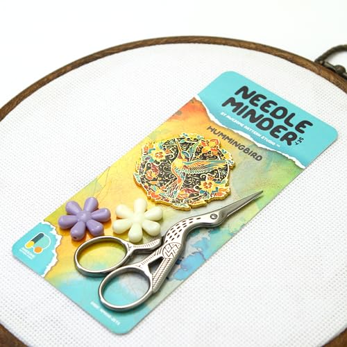 Awesome Pattern Studio Needle Minder Set – Hummingbird Magnetic Needle Minder + 2 Needle Threaders + Crane Scissors. Enamel Pin for Cross Stitch, Embroidery and Craft - size: Hummingbird Set #2