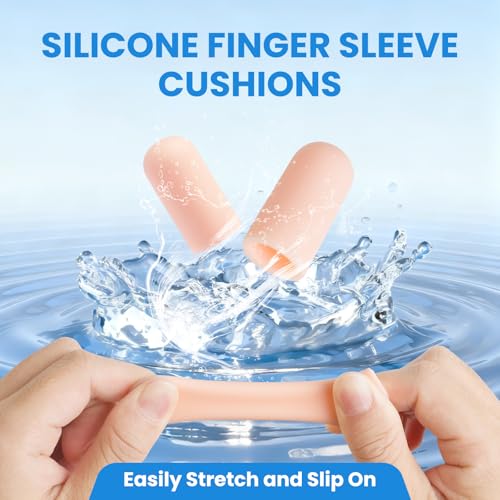 JUMPOW Gel Finger Cots Protectors, Silicone Finger Covers Caps Sleeves Flexible Shields for Fingertip Thumb Protection, Arthritis, Rubbing, Cracking, Hangnail & Pain Relief (Complexion, L, 16PCS)