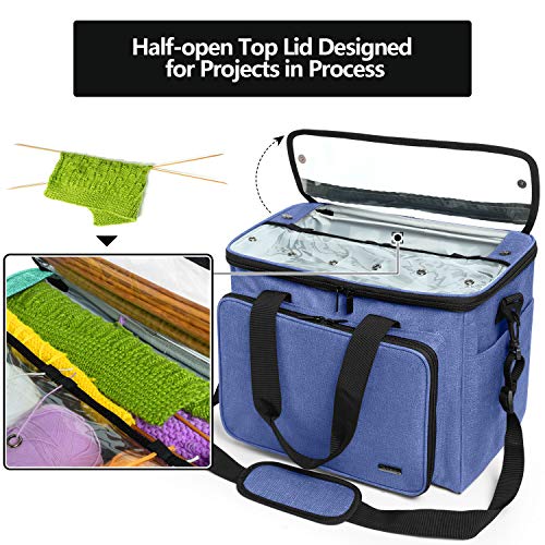Teamoy Knitting Bag, Yarn Storage Organizer Crochet Bag Tote, Dark Blue - color: Dark Blue