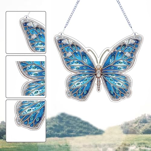 STGLCR DIY Hanging Diamond Art Pendant Painting Kit Butterfly, Special Crystal Gemoration Craft Painting Kit Ornament, 6.06x7.79inch，Crystal Art for Home Wall Window Dec - color: Butterfly