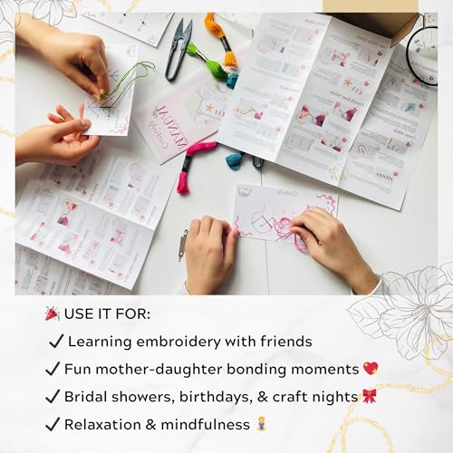 Perforated Embroidery Stitch Cards Starter DIY Kit, Beginner Colored Patterns, Premium Cardstock Cards, Complete Toolkit, Tools, Illustrated Step by Step Instructions Handmade Kit Gift for Her (Pink) - color: Pink