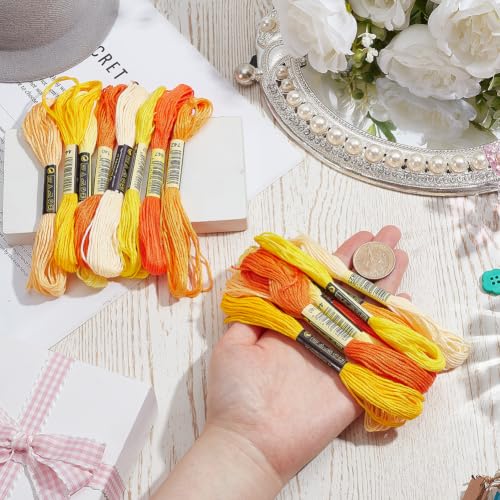 16 Skeins 131 Yards Multicolor Embroidery Thread Set 6 Ply 1.2mm Cotton Cross Stitch Embroidery Floss Friendship Bracelet String for Bracelet Making Knitting Stitching Sewing Crafts (Yellow) - color: Yellow