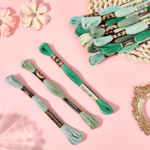 12 Skeins 105 Yards Green Embroidery Thread Floss for Hand Sewing - color: Green