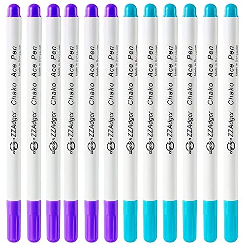 12 Pcs Disappearing Ink Pen Water Soluble Pens Fabric Markers Pens for Sewing Art DIY Tracing Embroidery Supplies (Blue, Purple)