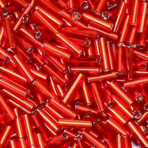 4200pcs Glass Bugle Beads, Mini Long Tube Seed Beads Bulk, Tiny Small Loose Spacer Embroidery Beaded for Bracelets Jewelry Making Sewing, Crafts, Christmas Ornaments, 2×6mm, Red - color: Red