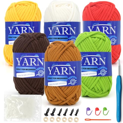 6 Pack Beginners Crochet Yarn Cotton Easy Yarn for Beginners Crocheting and Knitting with Easy to See Stitches Cotton Nylon Blend Yarn for Beginners Crochet Kit-Plants Series, YF-005 - color: Plants Series 02, size: 6 PACK