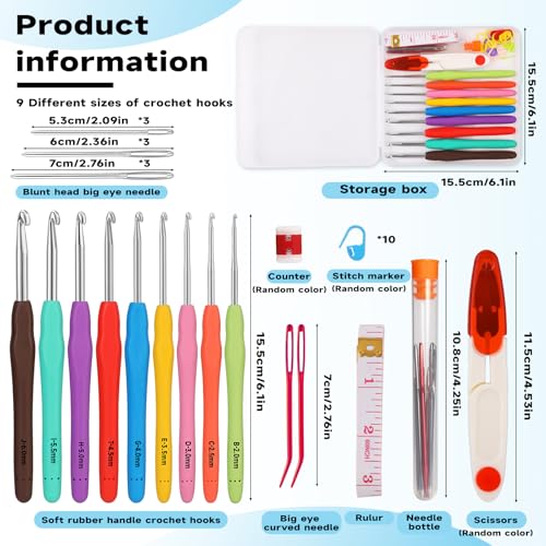 Mayboos 9 Sizes Crochet Hook Set 2.0mm~6.0mm 34 Pack Crochet Hooks - size: 9 Sizes