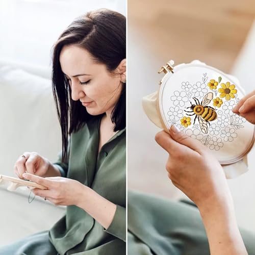 ORIGACH 6 Pack Bees & Flowers Embroidery Kit for Beginners - style: Bees & Flowers