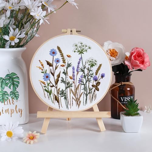 GLTAYLMY Flower Embroidery Kit for Beginners with Pattern and Instructions,3 Pack Cross Stitch Kits,1 Plastic Embroidery Hoops,Threads and Needles,Needlepoint Kit for Adults - color: Grass