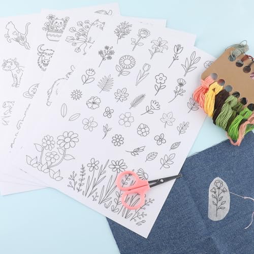 4 Sheets Water Soluble Embroidery Stabilizer, Animal Flower Embroidery Patterns Stick & Stitch Embroidery Paper Self Adhesive Wash Away,Cow Cat Bear Dinosaur Horse Animal Style for Hand Sewing Lovers - size: Pattern: Animal (Style 2)
