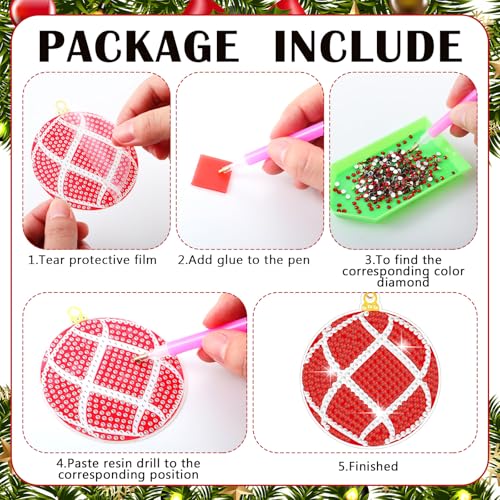 Realspring 20 Pcs Christmas Diamond Art Ball Ornaments 5d Lime Green Red - style: Cute