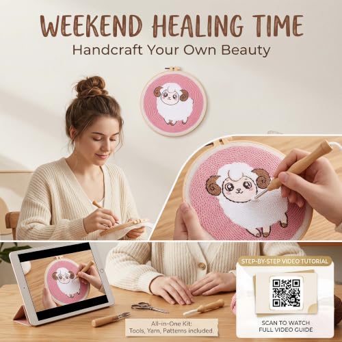 Harimau Punch Needle Kit Twelve Zodiac Signs Pattern,1Pc Embroidery Hoop, Essential Punch Needle Supplies,Ideal Punch Art for Beginners,DIY Adults Embroidery, Video Teaching - color: 65275