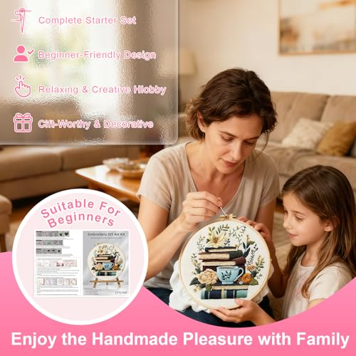 Huacan Flowers Embroidery Kit for Beginners Stamped Books and Flowers Pattern Cross Stitch Kit with Instructions
