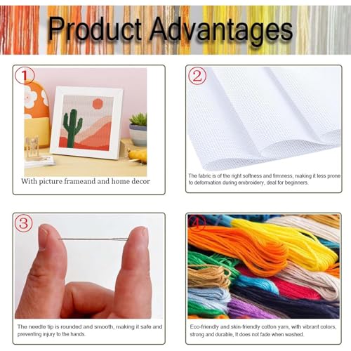 niurenmaoyi Cactus 11CT Cross Stitch Kits for Beginner with Framed,7x7in - color: Cross Stitch Kits0518-03