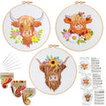 Louise Maelys 3 Set Highland Cow Embroidery Kit for Beginners Floral - color: highland cows
