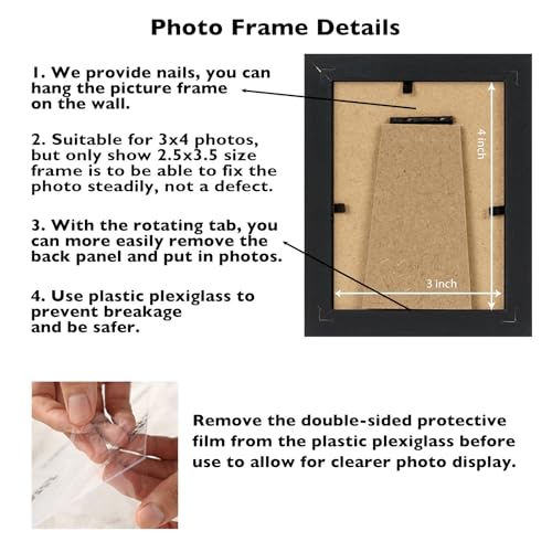 JCJMY 3x4 Picture Frame Black for Tabletop or Wall, 3 x 4 Wall Gallery Poster Photo Frame with Shatter Resistant Plexiglass, Black - color: Black, size: 3x4 inch