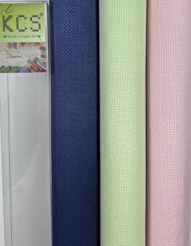 KCS 3 pc of 15" x 18"(38cmx45cm) 18 Count Cross Stitch Cotton Aida Cloth Needlework Rolled Fabric Box,18CT,Royal Blue+Light Green+Pink - color: Royal Blue+light Green+pink, size: 18CT