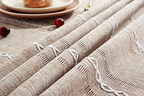 Chassic 60 x 84 inches Farmhouse Style Linen tablecloths, Wrinkle Resistant Washable Dining Room Table Cloths for Rectangle Tables - Hemstitch Light Coffee - color: Hemstitch Light Coffee, size: 84" x 60" (Rectangular)