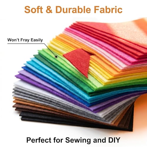40 Pcs 6x6 Inch Colorful Craft Felt Sheets, Soft Thin Felt Fabric Squares for DIY Projects, Sewing Art Supplies, Multipurpose Felt for Crafts