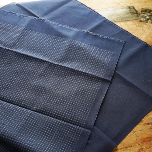 Sashiko kit, Daruma Sashiko Thread, Needles and Cotton Fabric with Grid Line Print, Marking Pencil, Thimblem and Traditional Design Sewing Set (Unbleached Thread/Navy Fabric) - style: Unbleached Thread / Navy Fabric