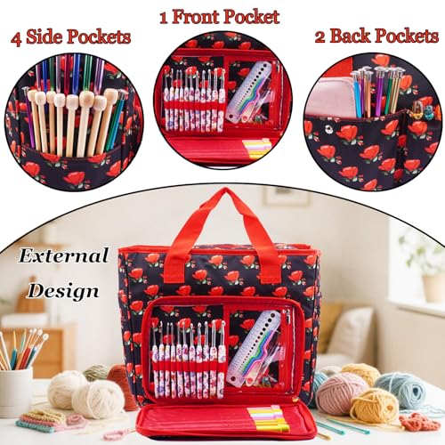 Knitting Bags and Totes Organizers Large Yarn Bags(Red Rose) - color: Red Rose