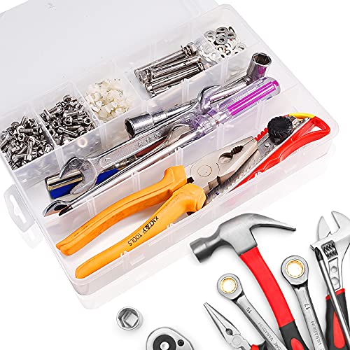 Exptolii 18 Grids Plastic Organizer Box with Dividers, Clear Compartment Container Storage for Washi Tapes Beads Crafts Jewelry Fishing Tackles, Size10.8 x 7.7 x 1.7 in - size: 1x Large 18 Grids