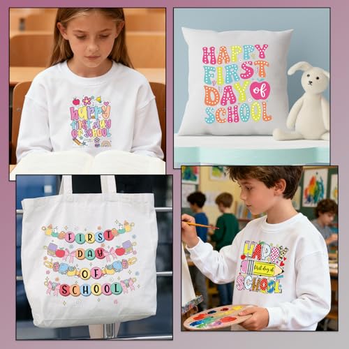 Rngmsi Dtf Transfers Ready to Press - 20 Pcs First Day of School Iron on Patches for T-Shirts, Back to School Iron on Stickers Heat Transfer Vinyl Decals for DIY Fabric Clothes Decor - style: First Day of School