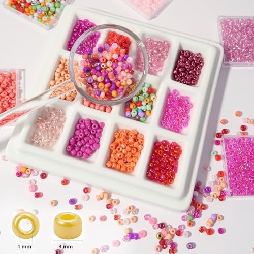 11200pcs Glass Seed Beads for DIY Crafting Bracelet Necklace Embroidery Jewelry Making Supplies (3mm, 400pcs/Color, 28 Colors, Red Scheme) - color: Red